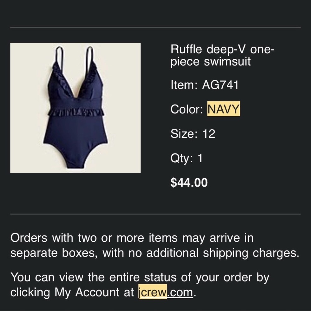 J. Crew Navy Ruffle Deep-V One-Piece Swimsuit - Picture 1 of 9